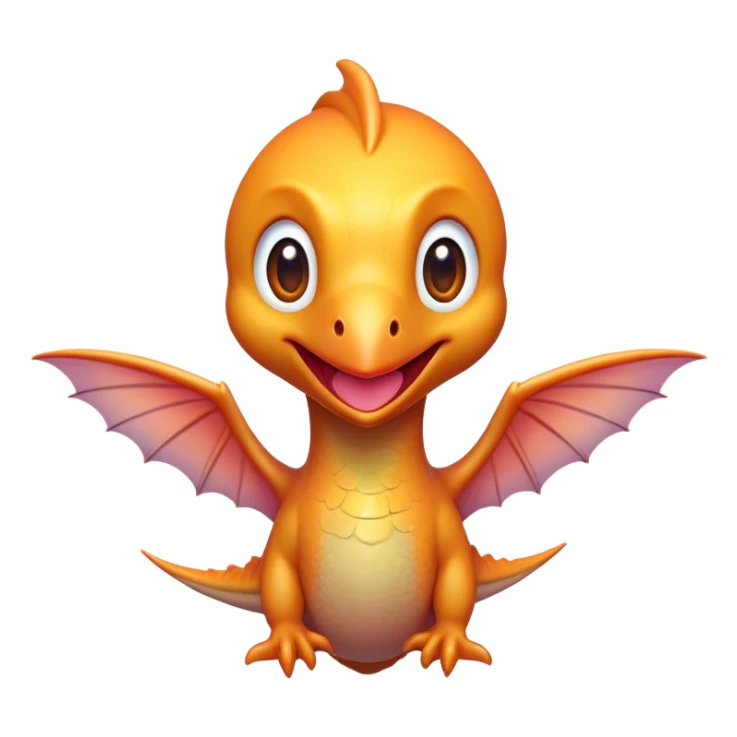 Cinematic Cute Pterodactyl Portrait Emoji, Head tilted playfully with a charming smile, featuring a diminutive, agile form with delicately curved wings and wide, sparkling eyes full of endearing wonder, Simplified yet irresistibly adorable features, highly detailed, glowing with a warm, inviting pastel glow, high shine, affectionate and lively, stylized with a touch of whimsical prehistoric charm, soft glowing outline, capturing the essence of a mischievous yet lovable Pterodactyl that seems as if it could flutter out of the screen into your arms! sticker