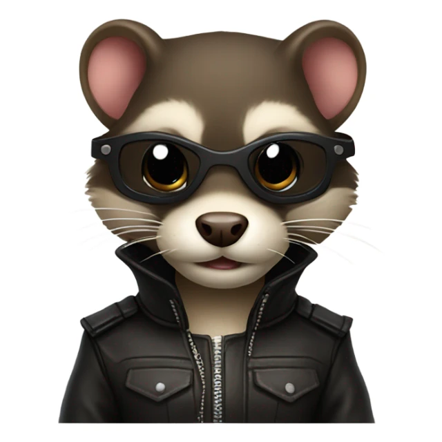 A ferret wearing leather, with the words “freaky ferret” sticker