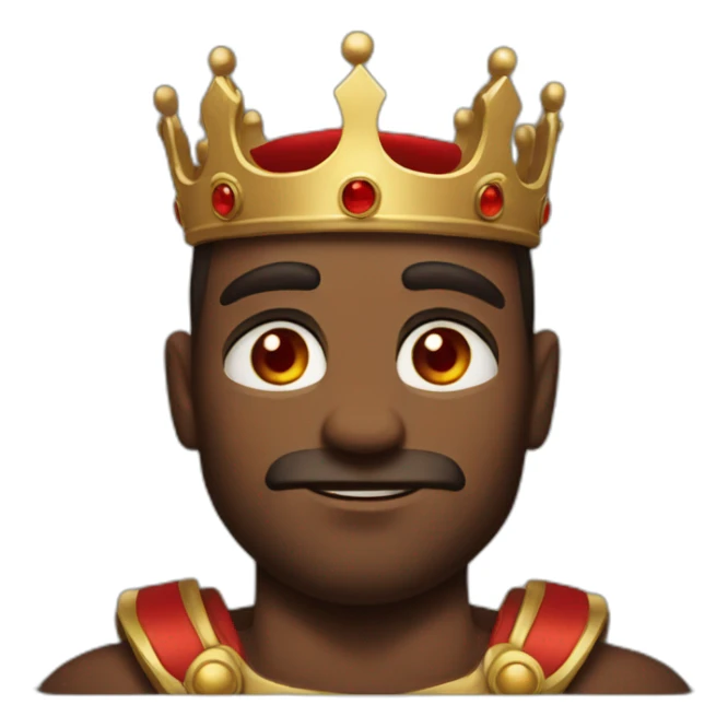 A muscular man wearing a crown with red eyes sticker