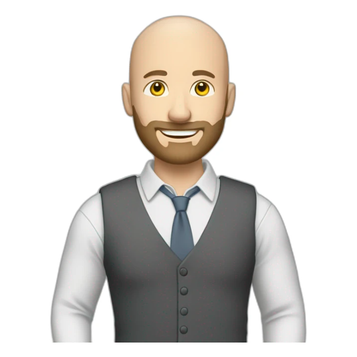 good looking caucasian male with small beard and almost bald smart casual holding papers sticker