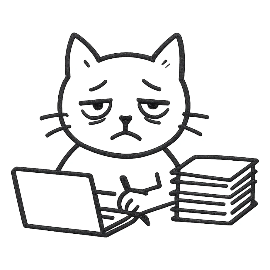 a tired cat because of work sticker