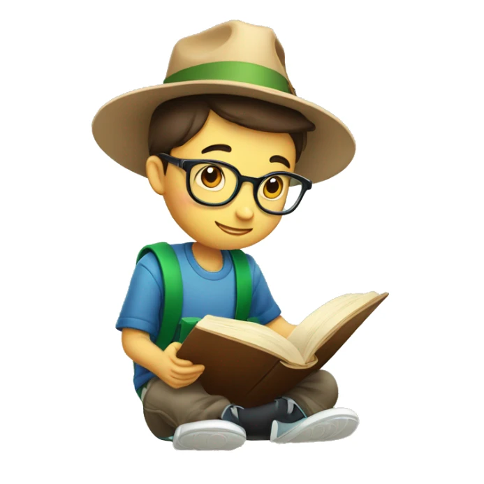 a smart boy reading book with graducation hat sticker