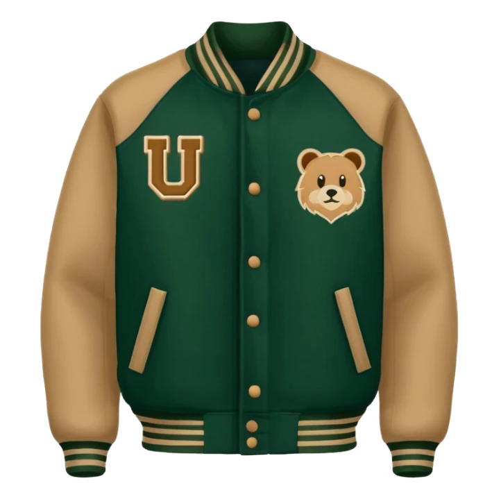 Dark green and tan varsity football letterman jacket sticker