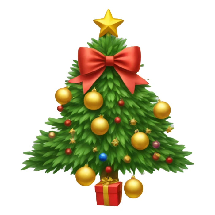 Christmas tree with a bow and New Year's balls sticker