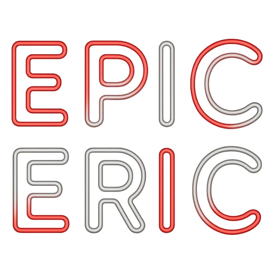 Make the neon sign 'epic eric' animated with a red and white glow on a transparent background. The animation should highlight the neon effect with vibrant red and white glowing lights. sticker