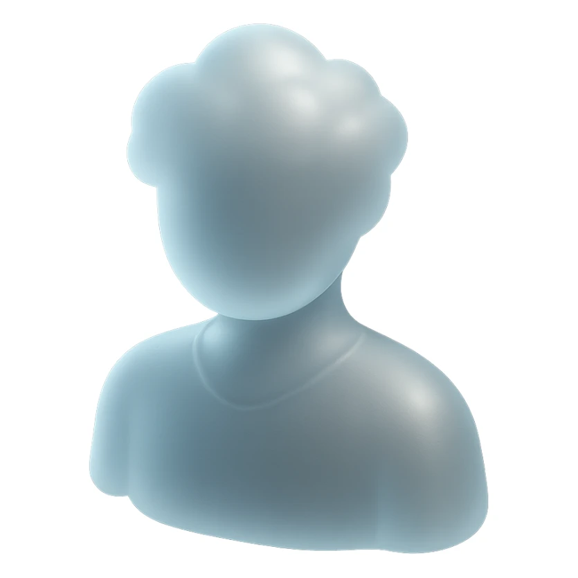 person, shoulder up, front view, body and head made of bright convex clouds, matte glass style sticker