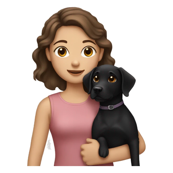 girl with brown hair holding a black lab sticker
