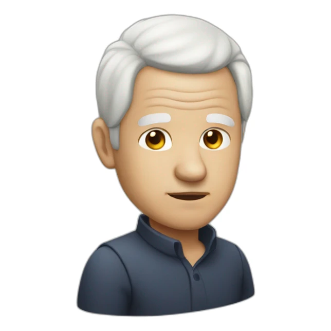 Old man with white hair balding front and ponytail sticker