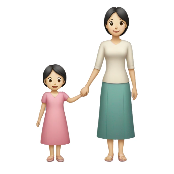 asian mother and daughter holding hands sticker