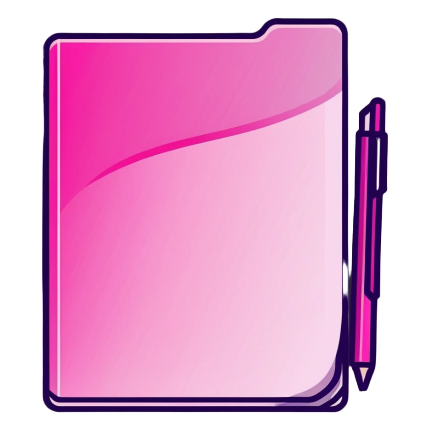 document folder, transparent glass with bright pink gradient from #FF335F to #FF99AA, soft shadows and highlights, minimalistic sticker