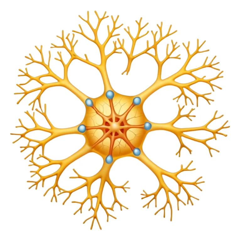 A scientifically accurate nerve cell with the 3 main components, dendrites on the cell body on one side , a long axon and a few dendrites at the other side. sticker
