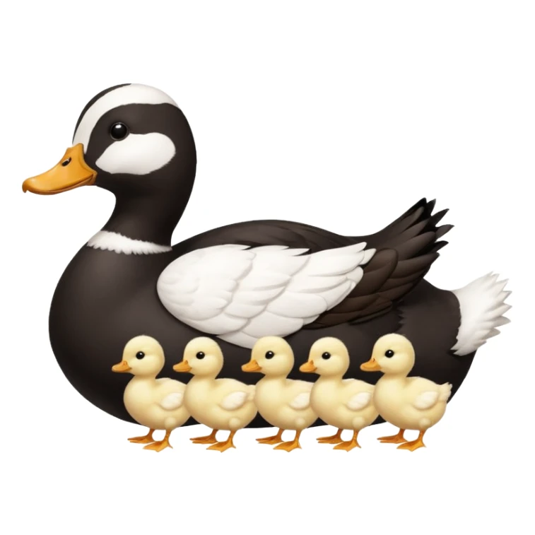 19 white pekin ducks and 1 black pekin duck with 14 small baby chickens sticker