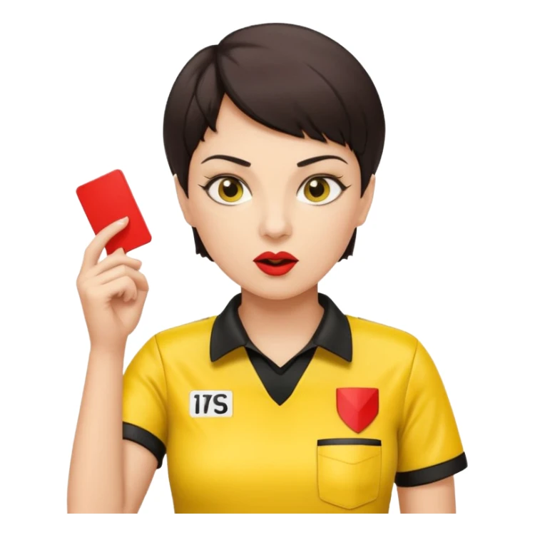 Female Referee – Confident Pose
 Wearing yellow referee shirt, blowing whistle while showing red card. sticker
