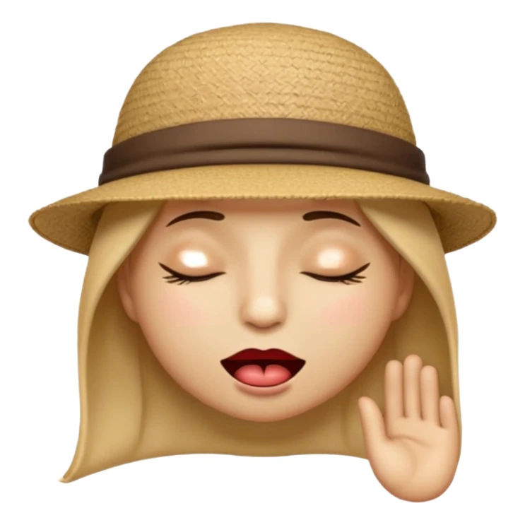 Emoji wearing hat side ways with eyes closed biting lip saying sheesh sticker