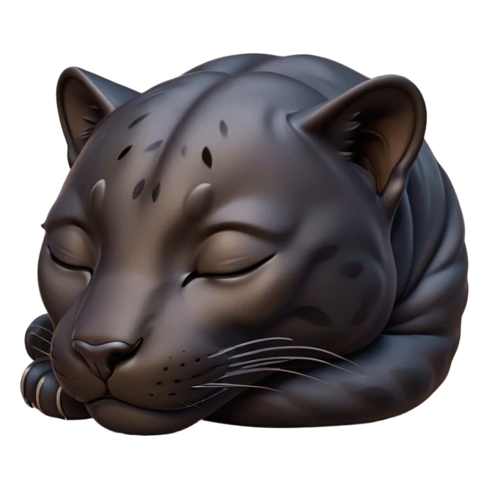 Meme-Worthy cute Sleeping Panther Portrait Emoji, Head resting peacefully with a contented smile, showcasing a luxuriously sleek form and eyes gently closed in serene slumber, Simplified yet comically adorable features, highly detailed, glowing with a soft, drowsy dark light, high shine, relaxed and utterly lovable, stylized with an air of playful laziness, bright and heartwarming, soft glowing outline, capturing the essence of a sleeping panther that feels destined to become the next viral icon of adorable rest! sticker