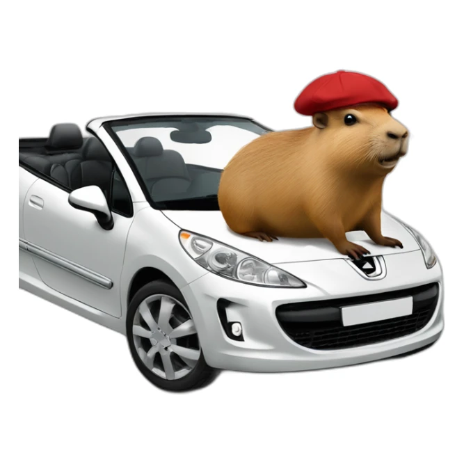 capybara with a beret driving a peugeot 207 coupé cabriolet sticker