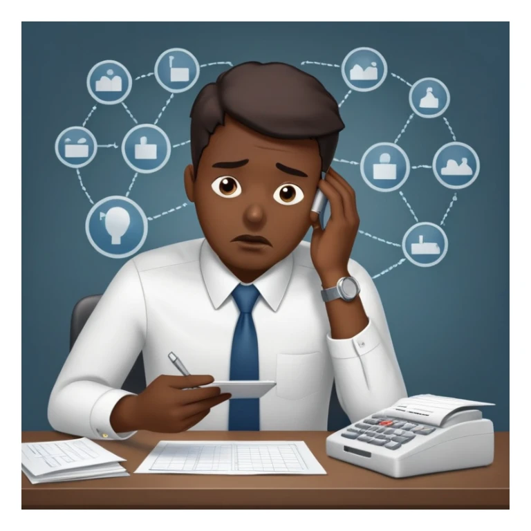 White collar worker in stress, gathering the raw data from MES system, time takes too long sticker