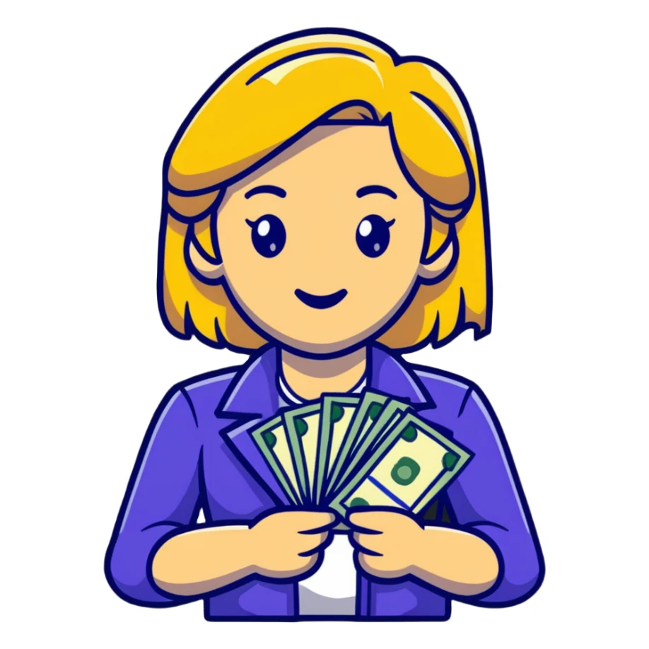 blonde girl with cash sticker