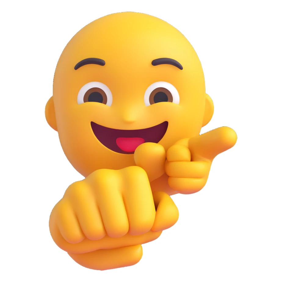 3D emoji, finger pointing at you, Microsoft fluent style, friendly, clear details sticker