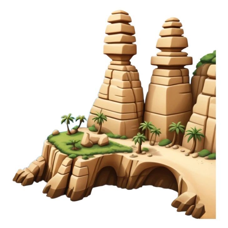 Cinematic Realistic Raouche Rocks Landmark Emoji, depicted with dramatic natural rock formations along the Beirut coastline rendered with intricate detail and dynamic natural lighting. sticker