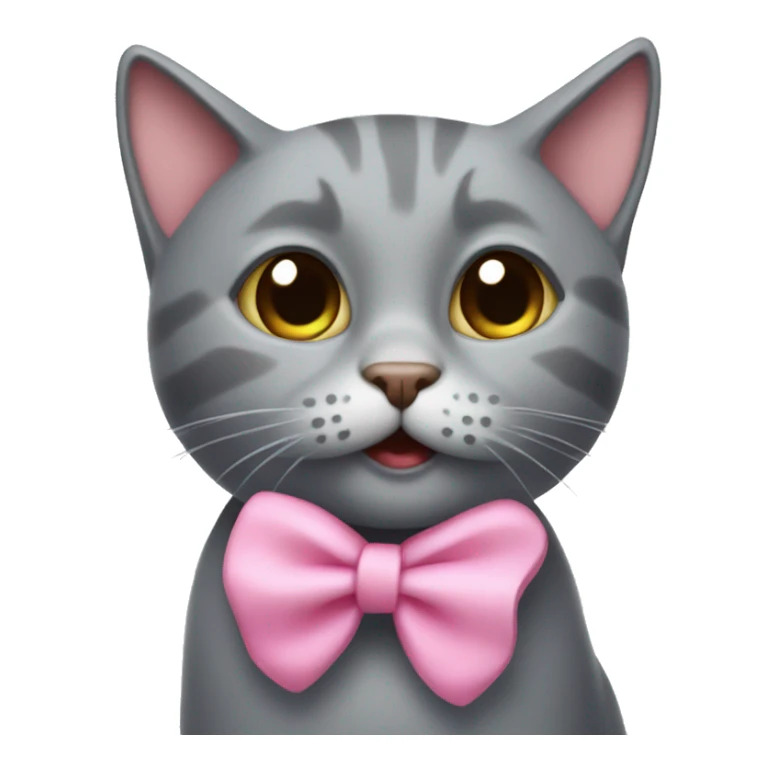 A grey cat with a pink bow blows a kiss sticker