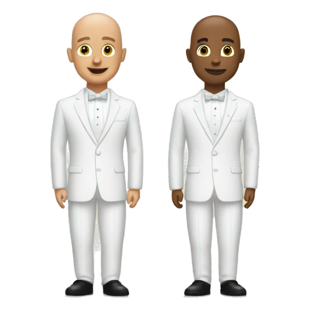 two male grooms in white one bald sticker