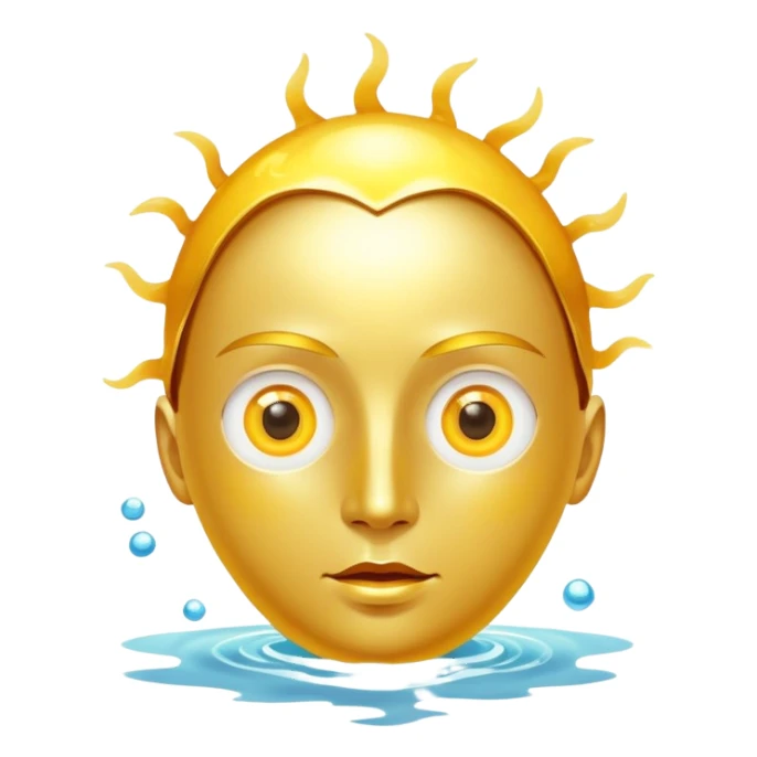 Chicken, bright egg yolk, and shiny fish floating around an open eye that emits a golden ray sticker