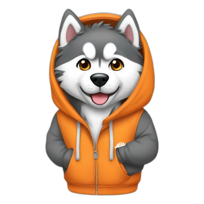 Husky con sudadera y audífonos naranja sticker