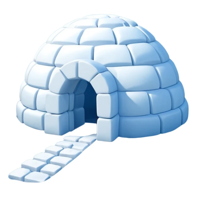 A traditional snow igloo on a vast snowy plain under a clear blue sky. Soft sunlight casts gentle shadows across the snow. The igloo has a small entrance tunnel and compacted snow blocks forming its dome. Realistic Arctic environment, crisp atmosphere, calm winter feeling. sticker