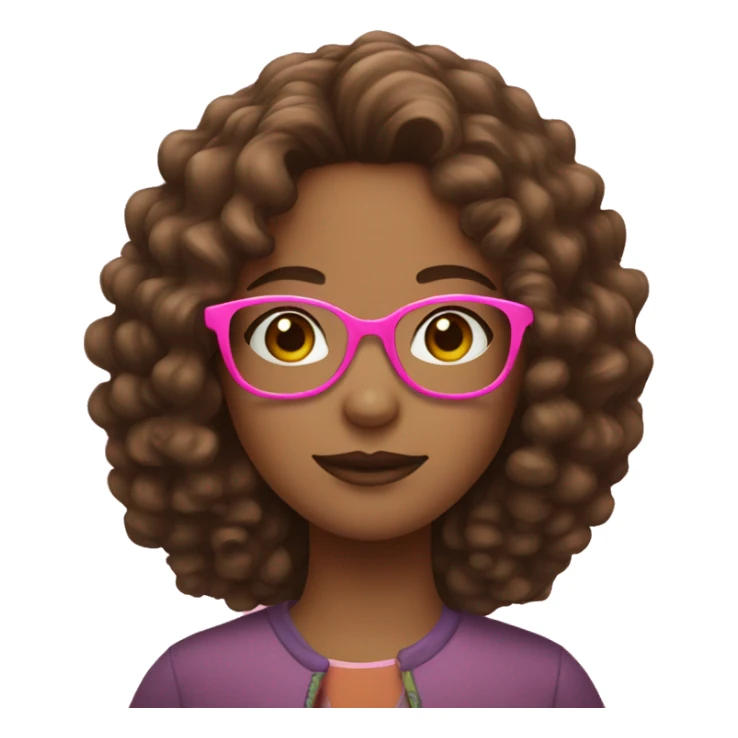 girl with brown curly hair and pink glasses sticker