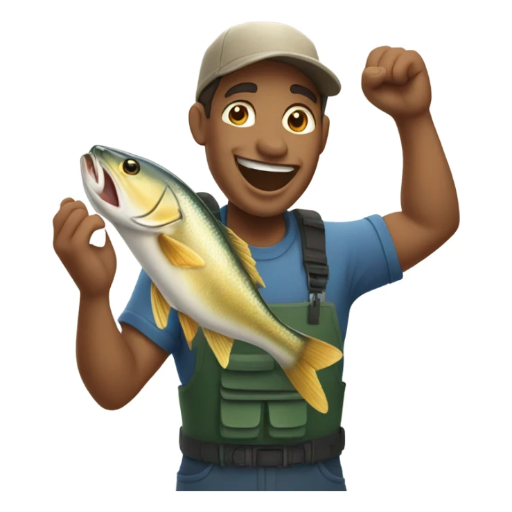 Mixed-race Fisherman holding big fish saying awesome sticker