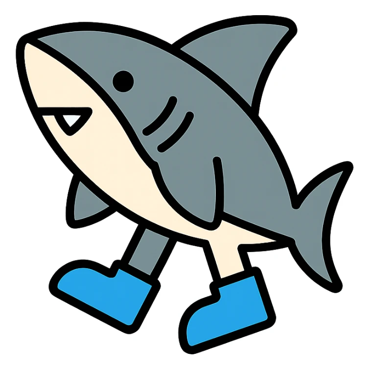 shark with blue shoes color outline icon sticker