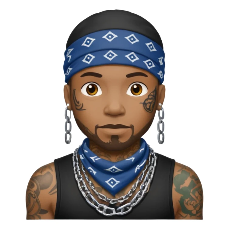 black man with tattoos, chain, grills, gang member style sticker