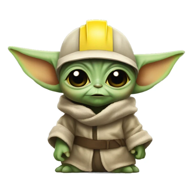 Baby Yoda  wore a "yellow" construction helmet sticker