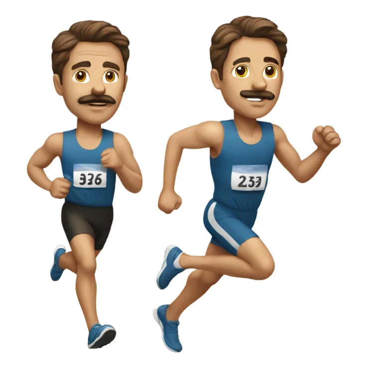 man brown hair with moustache running a race sticker