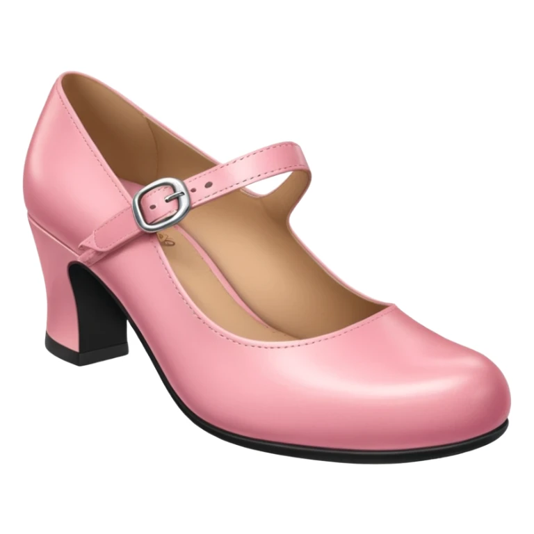 Has a rounded toe and a strap across the instep — one pink pair resembles this style.Mary Jane sticker