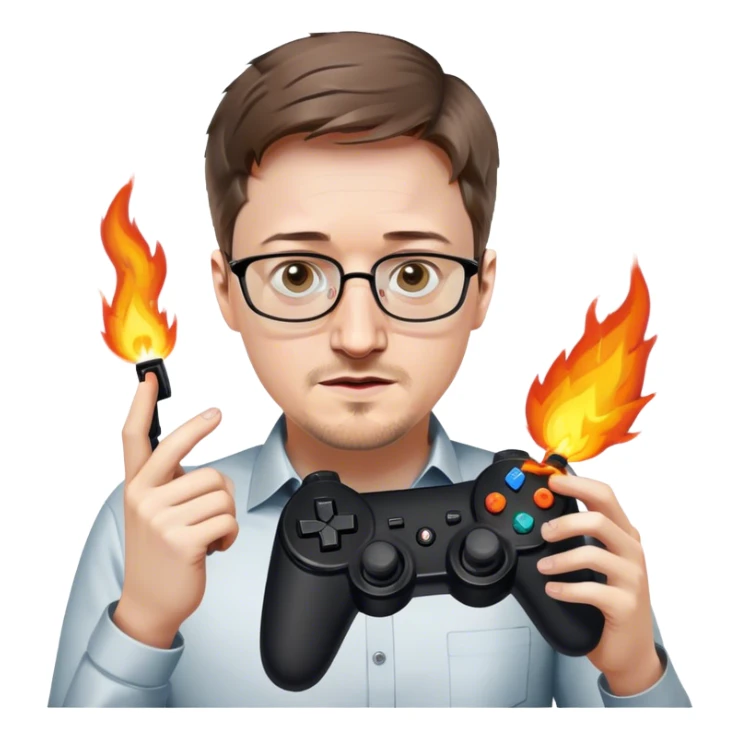 Edward Snowden headshot throwing a gaming controller at you on fire  sticker