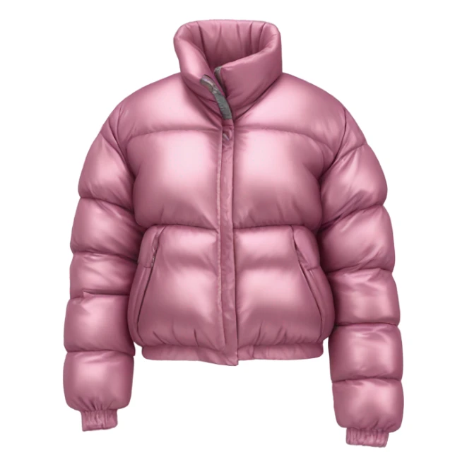 Realistic isolated side view of an open metallic pink cropped puffer jacket. sticker