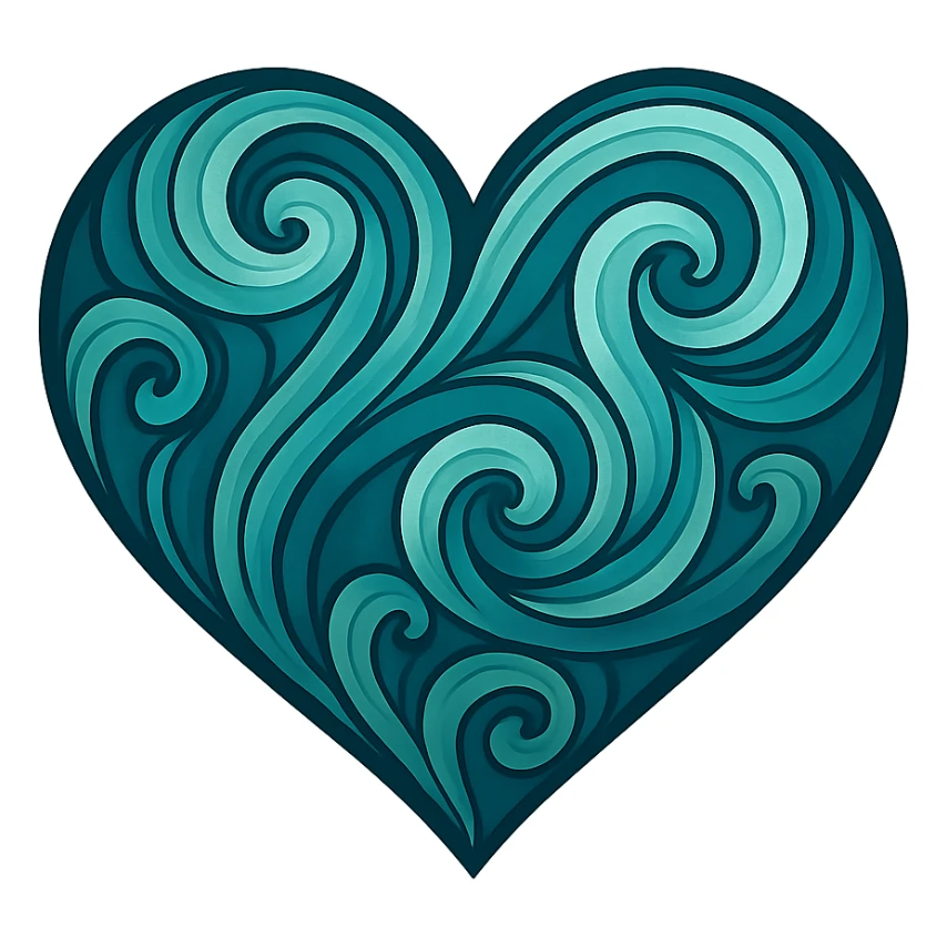 heart with a swirling teal pattern, digital illustration, no background sticker