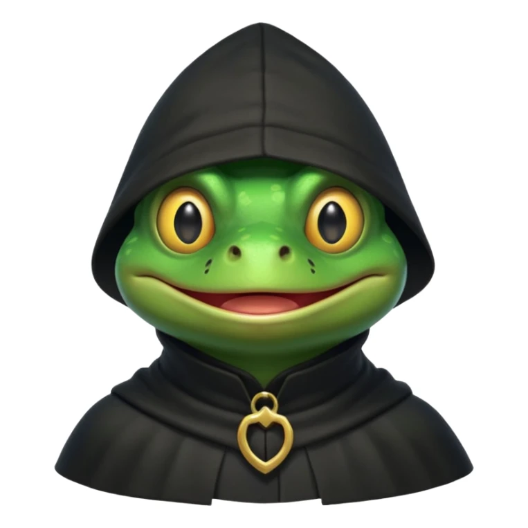 thief frog portrait, head and shoulders only, sly grin, dark cloak collar, mischievous burglar vibe, 3D cartoon, mobile game icon style, clean background, no text, no watermark
 sticker