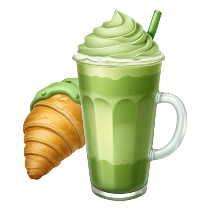 iced matcha latte and a pastry sticker