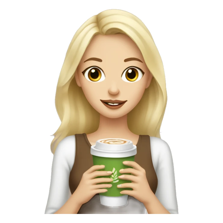pretty blonde girl with brown eyes holding a matcha latte sticker