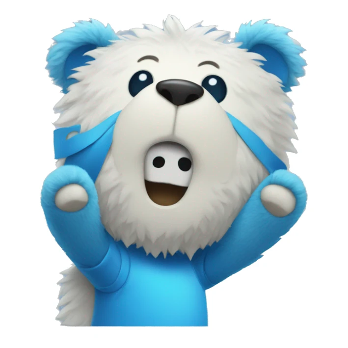 Blue fuzzy bear wearing a gaming shirt waving  sticker