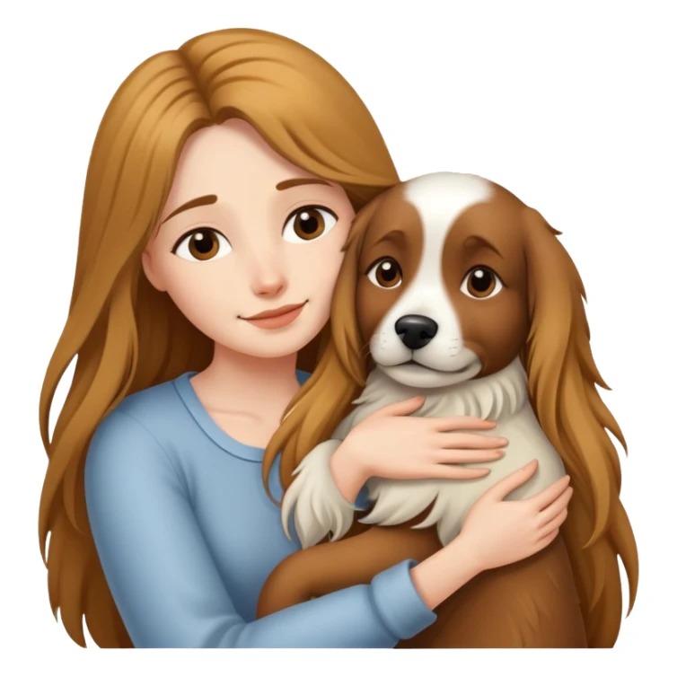 A long-haired woman hugs a dog tightly sticker
