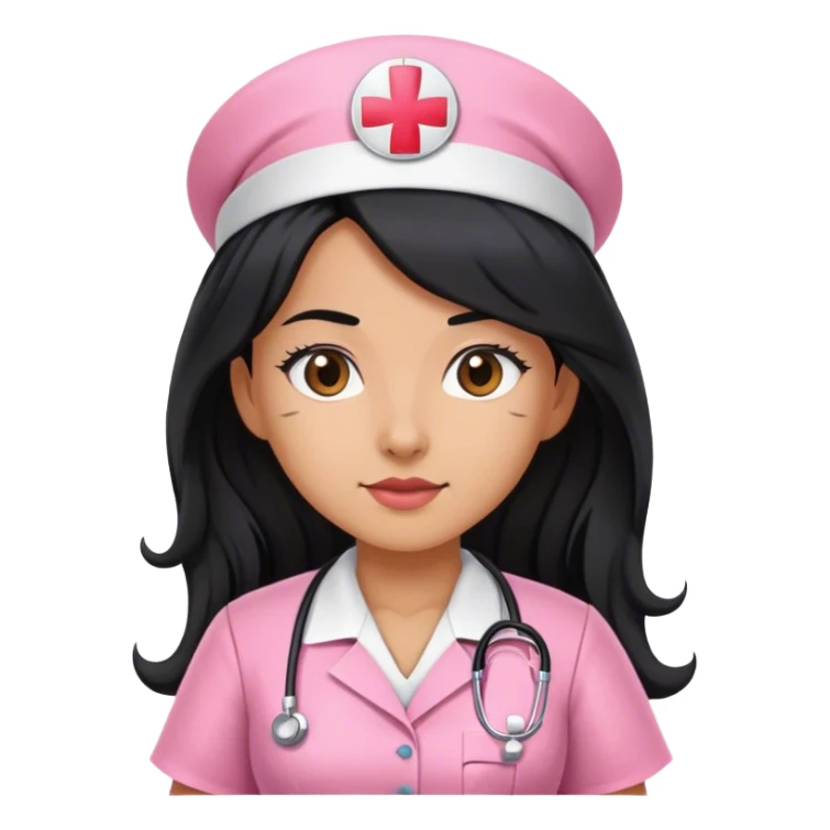 nurse dress pink with black long hair sticker