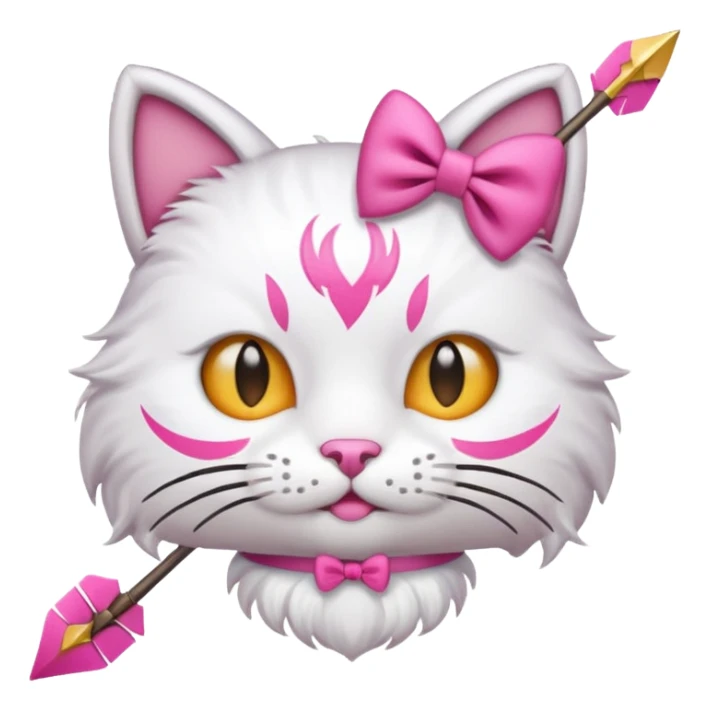 Emoji cat head white emoji with pink bow and arrow sticker
