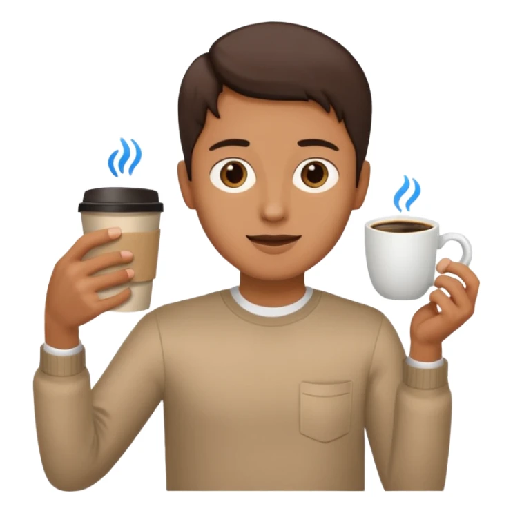 left hand offers a video file, right hand offers a coffee cup, simple, clear, no text sticker