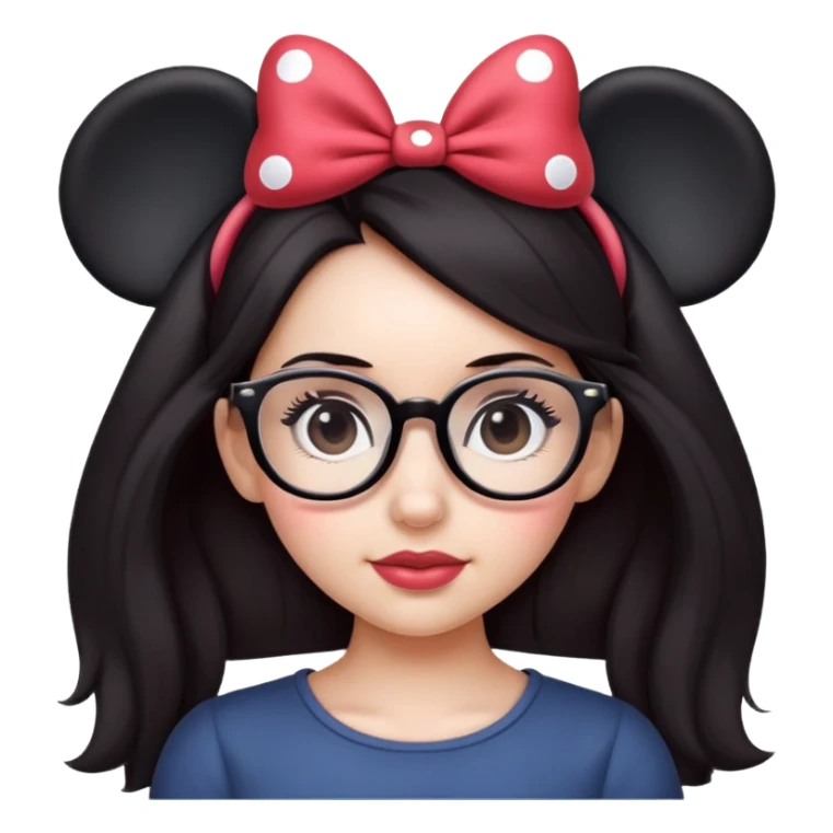 Girl dark hair wearing glasses Minnie mouse ears sticker