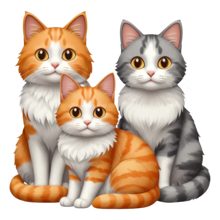 a fluffy grey and white cat sitting with 2 other cats sticker