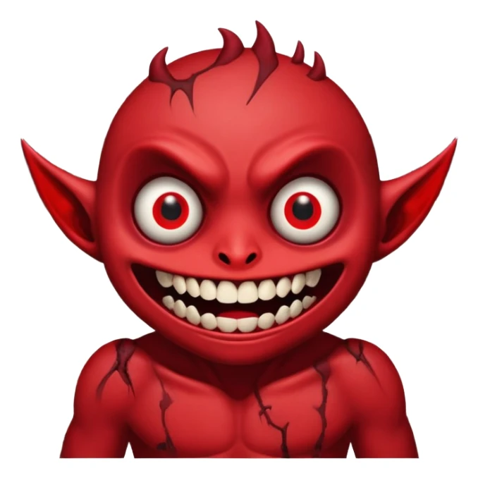 Super idol with a cursed devious demonic killer smile and he has no teeth and there is 5 small BØB eyes in his mouth and his eyes are very very VERY big and the background is a destroyed abandoned city that’s red as hell and super idol is so red it’s a little hard to see him sticker